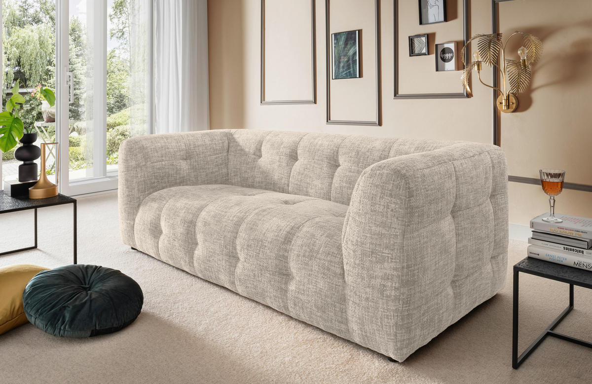 2,5-SITZER Struktur Creme  - Creme/Schwarz, Design, Kunststoff/Textil (218/72/95cm) - Livetastic