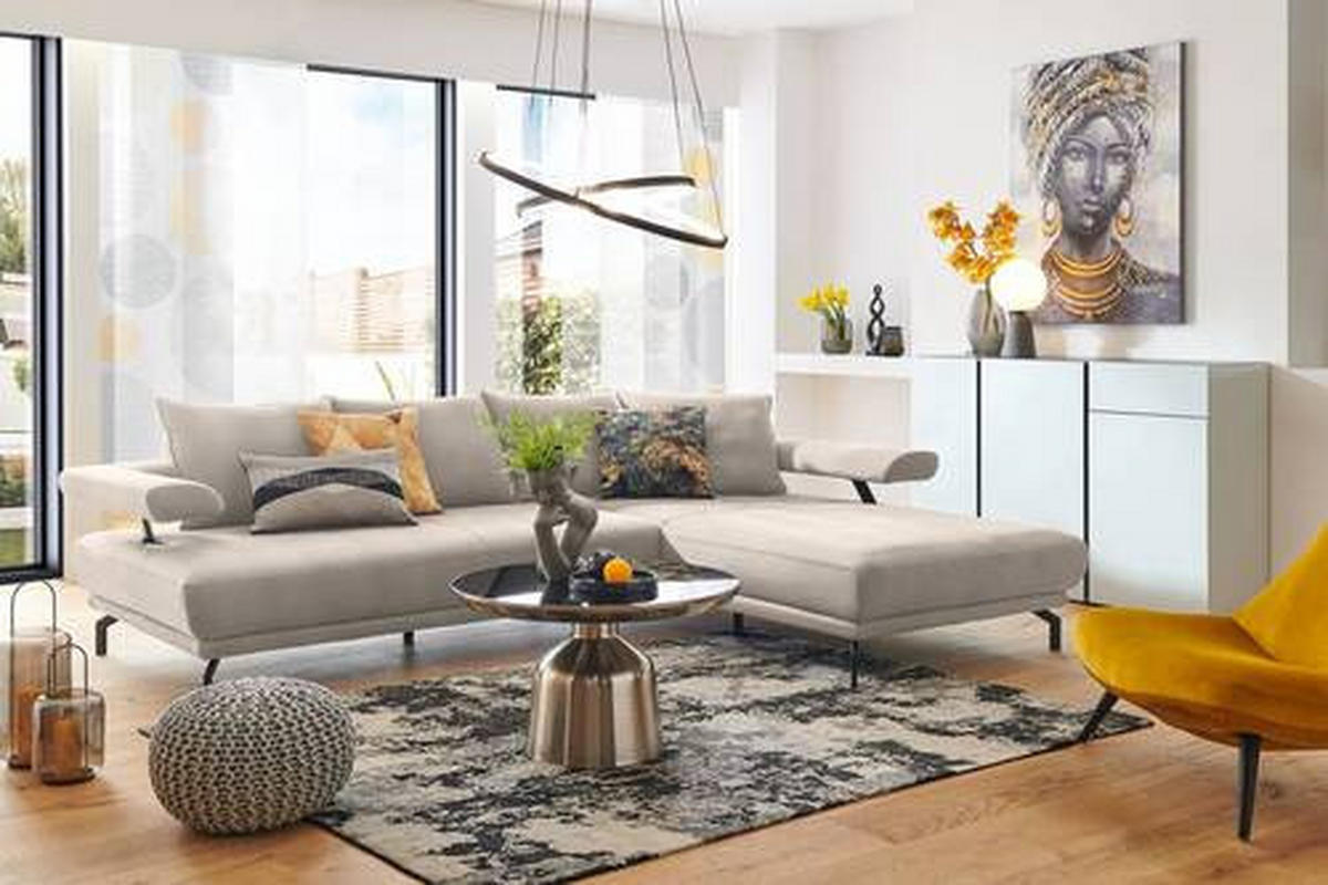 ECKSOFA in Mikrofaser Creme  305/224 cm  - Creme/Schwarz, Design, Textil/Metall (305/224cm) - Dieter Knoll