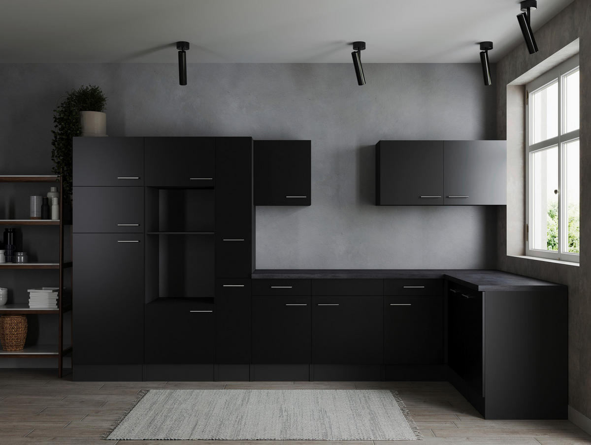 ECKKÜCHE 370/172 cm  in Grau, Schwarz  - Silberfarben/Schwarz, Design, Holzwerkstoff/Metall (370/172cm) - Respekta