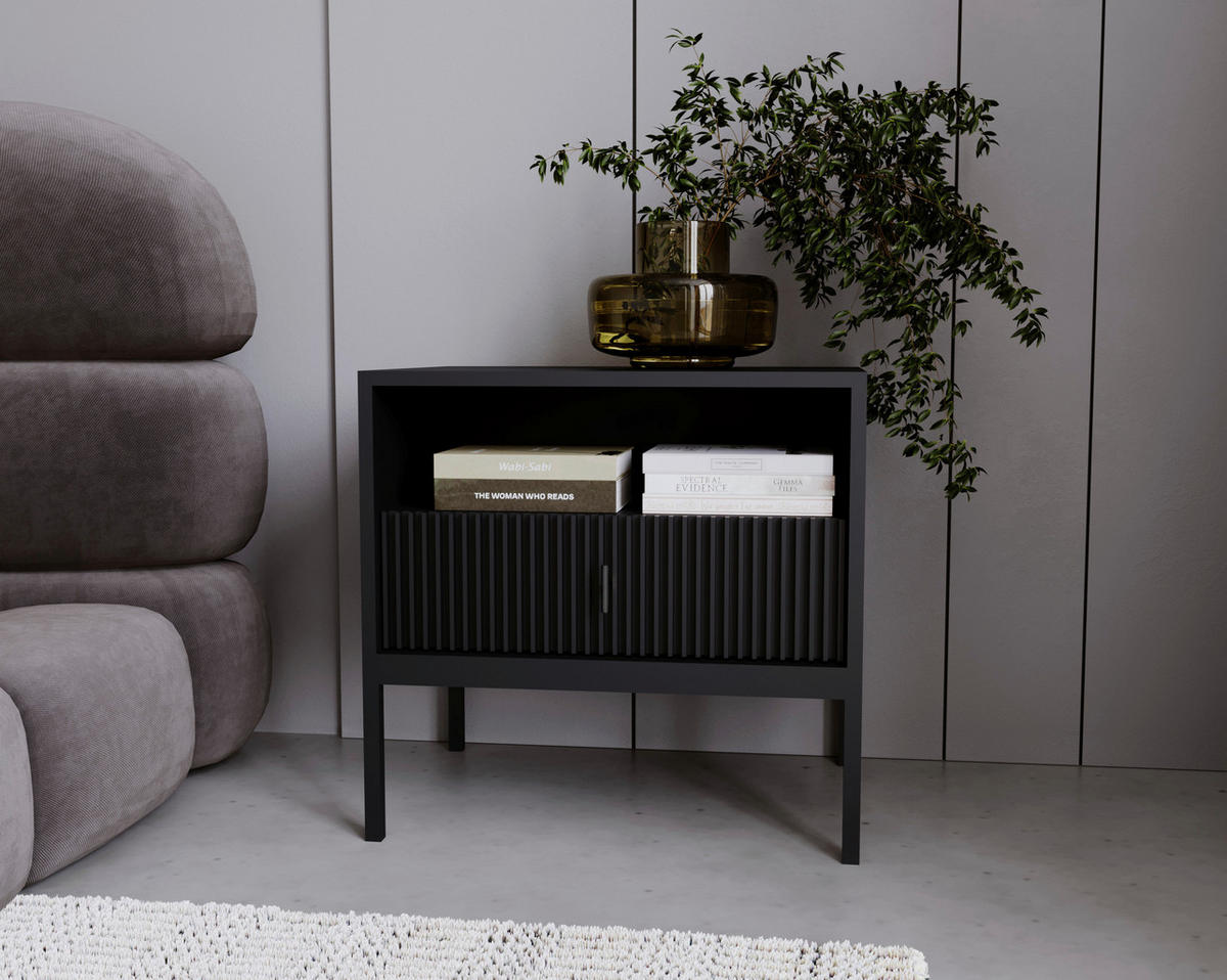 NACHTSCHRANK 53,9/52,4/39 cm  - Schwarz, Design, Holzwerkstoff/Metall (53,9/52,4/39cm) - Boxxx