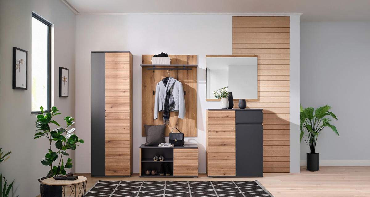SCHUHSCHRANK Anthrazit, Eichefarben  - Eichefarben/Anthrazit, Design, Holzwerkstoff/Kunststoff (85/106/38cm) - home24