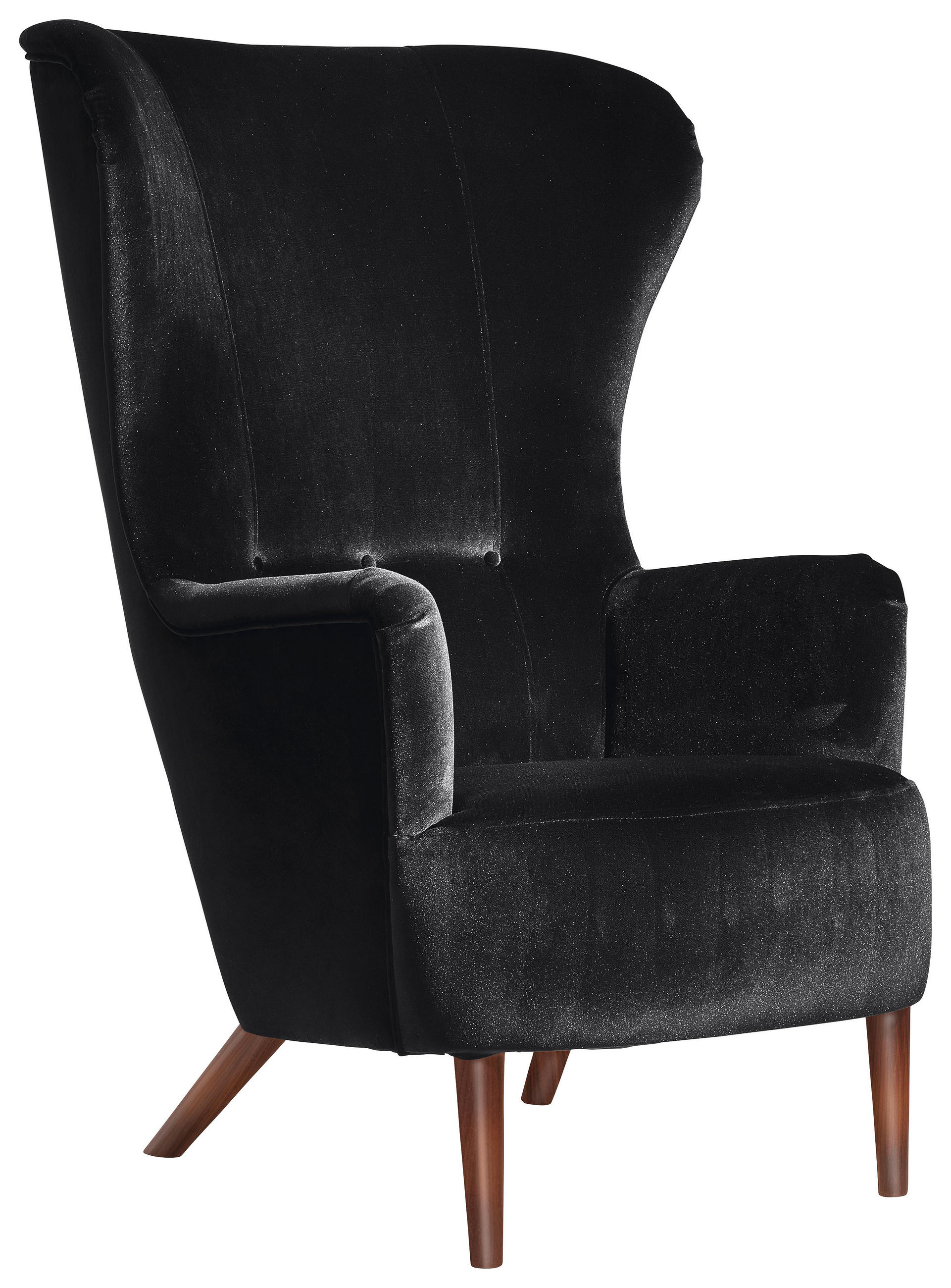 OHRENSESSEL Samt, Velours Schwarz  - Nussbaumfarben/Schwarz, MODERN, Holz/Textil (78/121/96cm) - Max Winzer