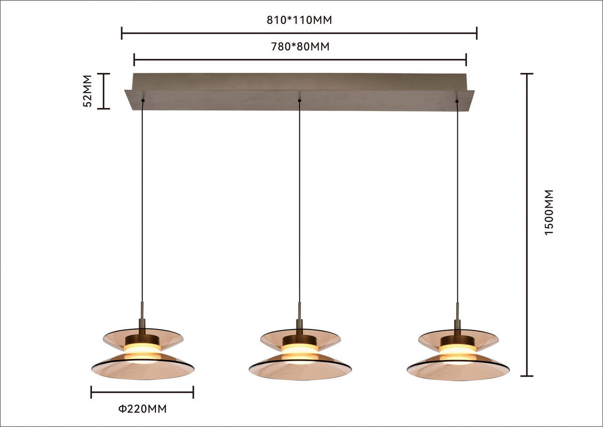 LED-HÄNGELEUCHTE Crema 96/150/22 cm  - Bronzefarben, Design, Glas/Metall (96/150/22cm)