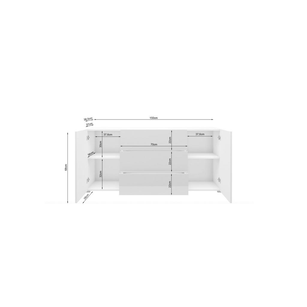Thumbnail - P & B Kommode Berlin, Schwarz, Eiche Wotan, Holzwerkstoff, 4 Fächer, 3 Schublade(n) Schubladen, 150x68x38.5 cm, Fsc, ste...