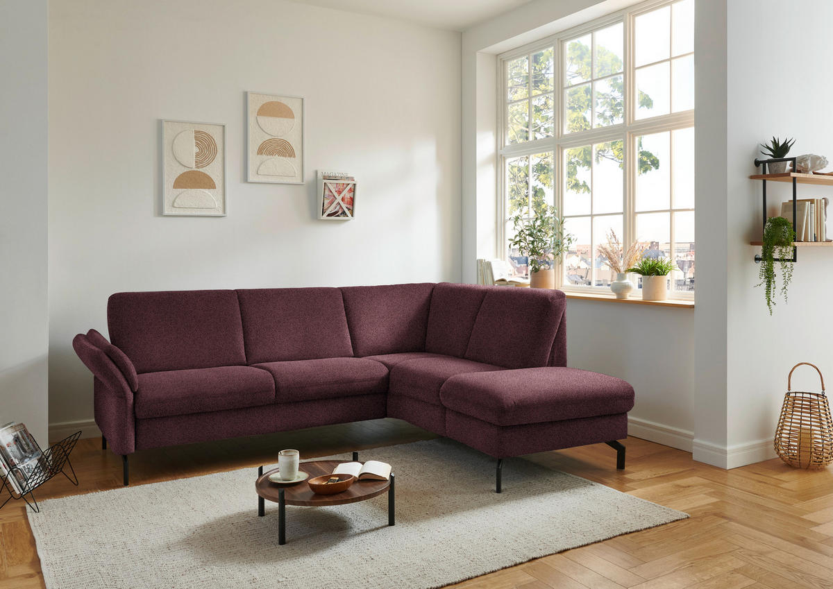 ECKSOFA in Flachgewebe Weinrot  - Weinrot/Schwarz, Konventionell, Textil/Metall (241/190cm) - Beldomo Comfort