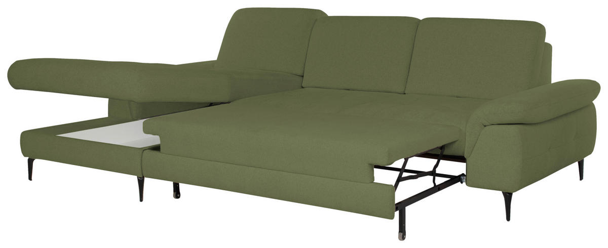 ECKSOFA ALMA in Chenille Grün  191/285 cm  - Schwarz/Grün, Design, Textil/Metall (191/285cm) - Livetastic