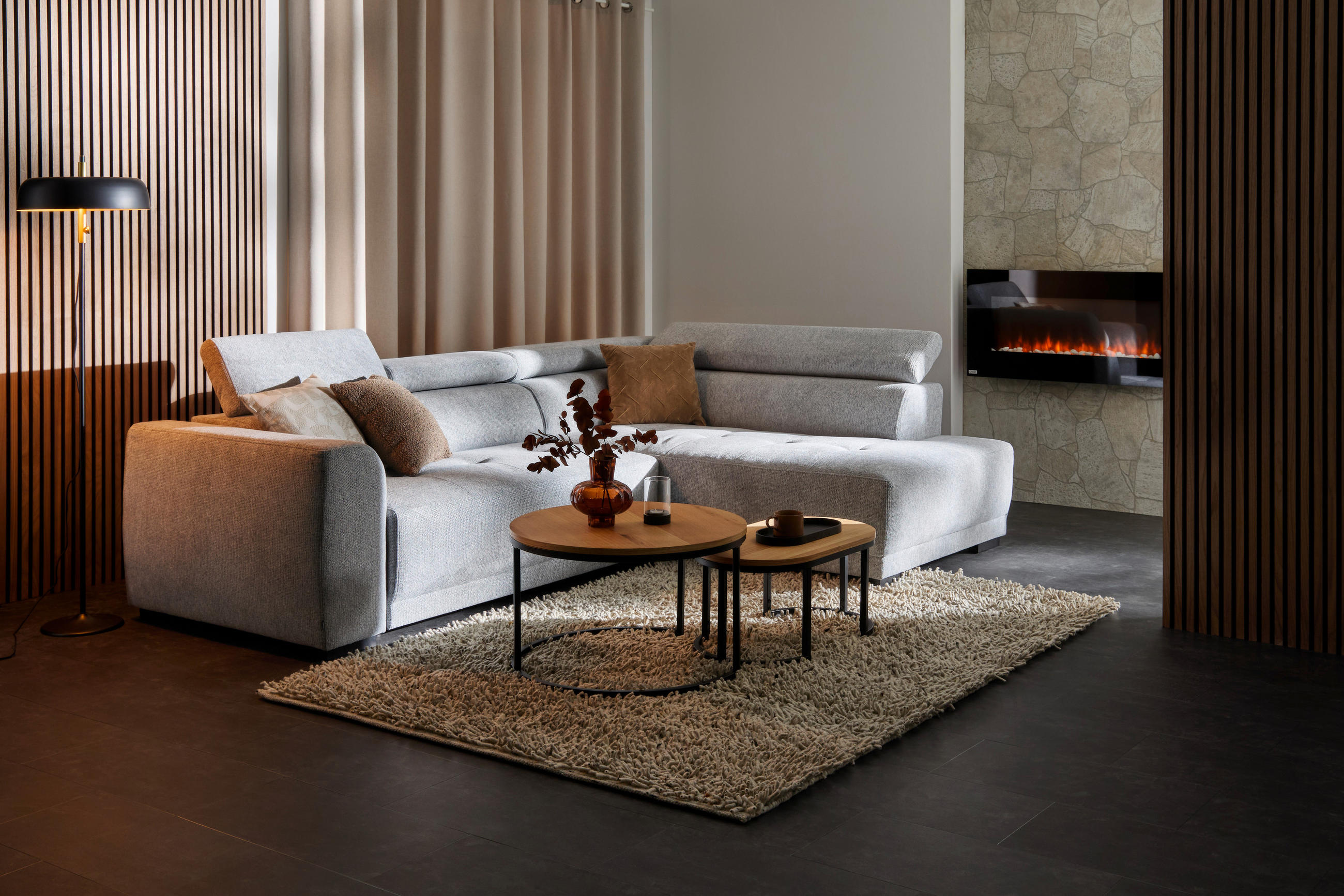 ECKSOFA in Struktur Hellgrau  - Hellgrau/Schwarz, Design, Kunststoff/Textil (284/205cm) - MID.YOU