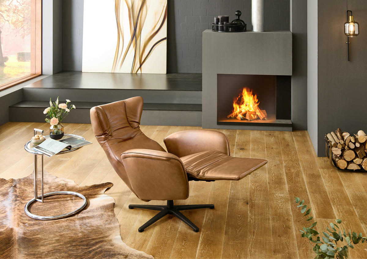 RELAXSESSEL Leder Cognac  - Cognac/Schwarz, Design, Leder/Metall (75/106/86cm) - Valdera