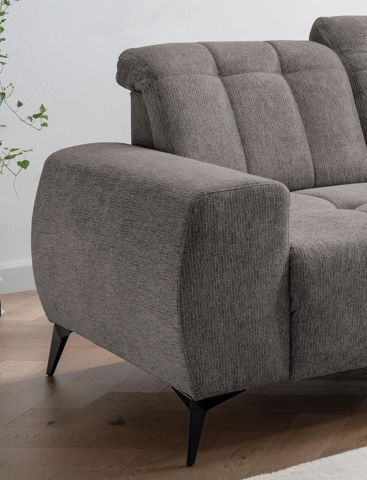 ECKSOFA in Chenille Graubraun  - Graubraun/Schwarz, Modern, Textil/Metall (261/200cm) - Livetastic