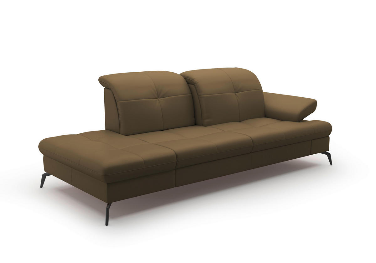 RÉCAMIERE Olivgrün Echtleder  - Schwarz/Olivgrün, KONVENTIONELL, Leder/Metall (231/90/122cm) - Sit & More