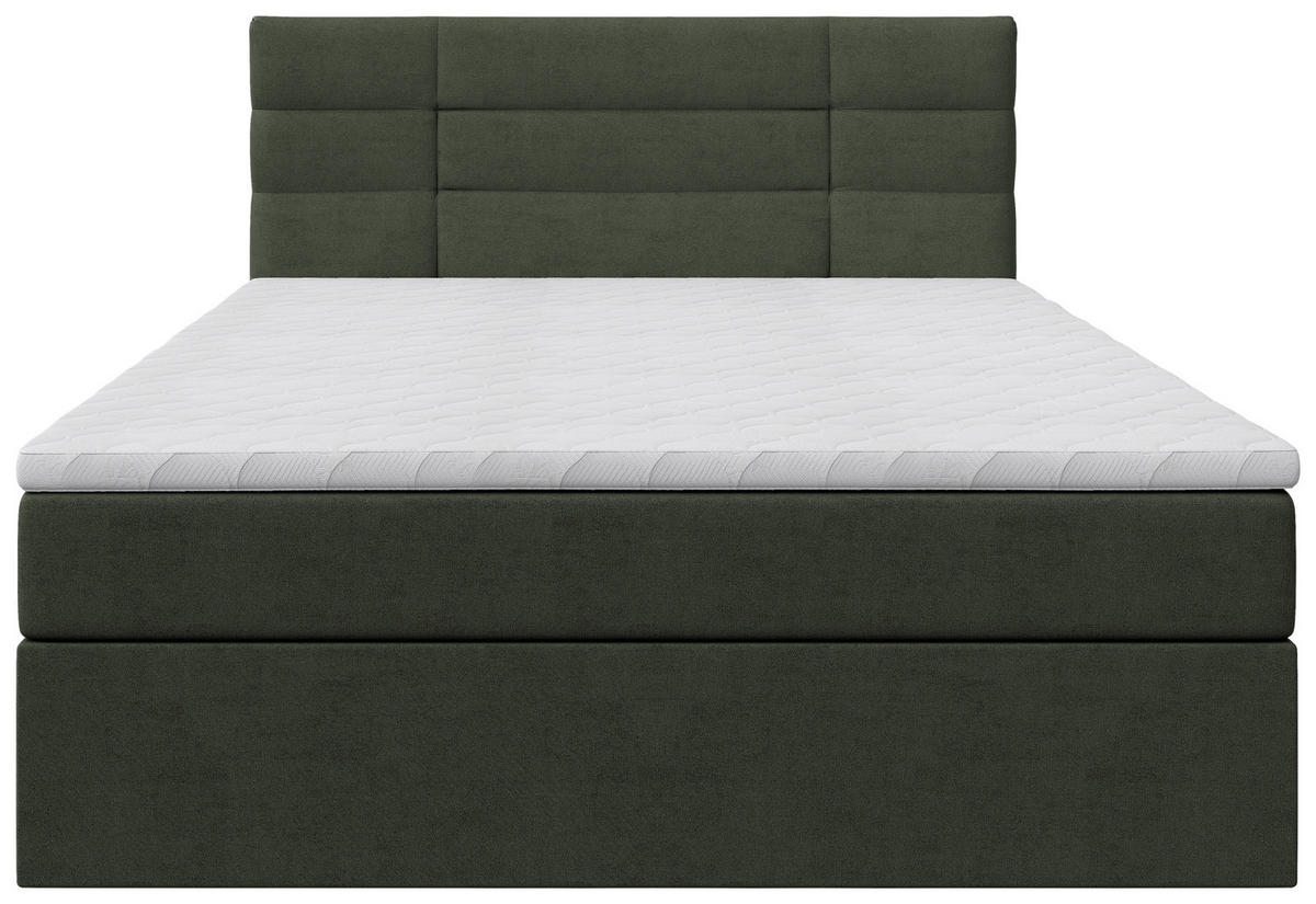 BOXBETT 140/200 cm,  in Dunkelgrün, Matratze, Rollrost, Topper, H2 = mittel  - Dunkelgrün/Schwarz, KONVENTIONELL, Holz/Kunststoff (140/200cm) - Boxxx