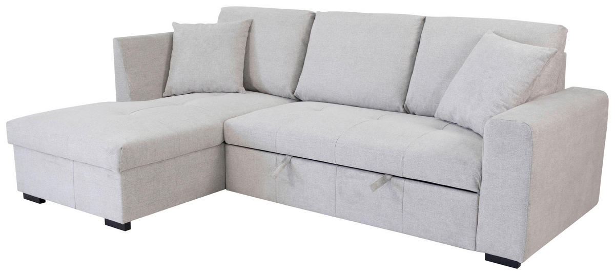 ECKSOFA LUKAS Silberfarben Struktur Zierkissen, Bettkasten  - Silberfarben, Trend, Textil (158/239cm) - P & B