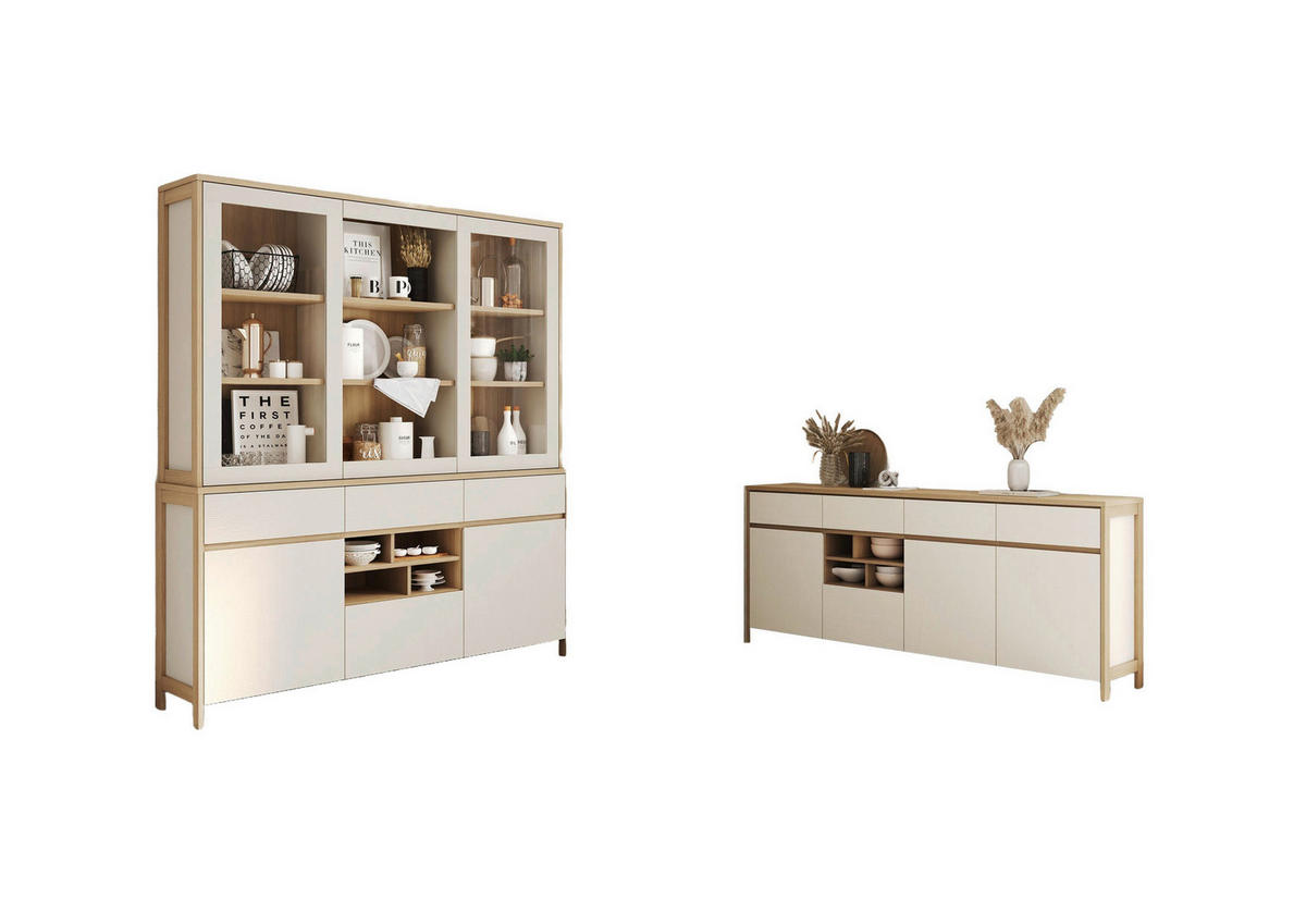 WOHNWAND 2-teilig  in Weiß   - Eichefarben/Weiß, Design, Holzwerkstoff - MID.YOU