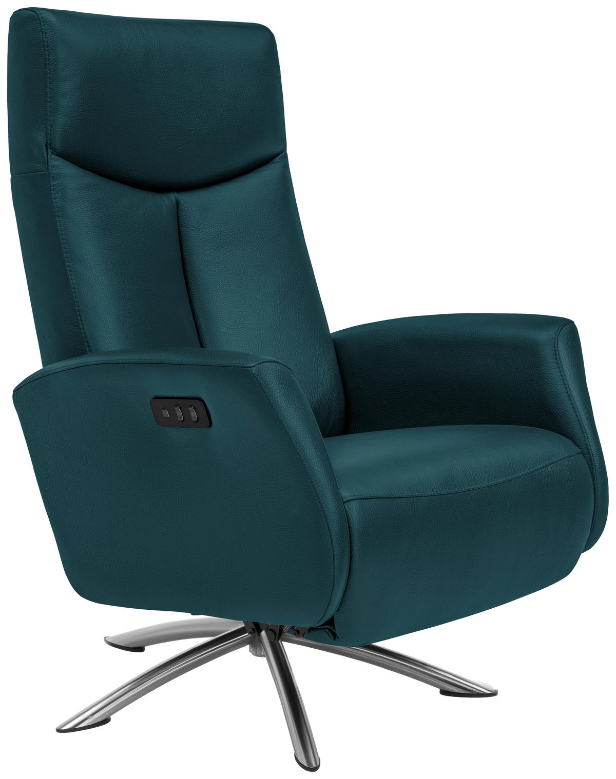 RELAXSESSEL Echtleder Relaxfunktion, Fußteilverstellung    - Blau/Silberfarben, Design, Leder/Metall (73/105/82cm) - Welnova