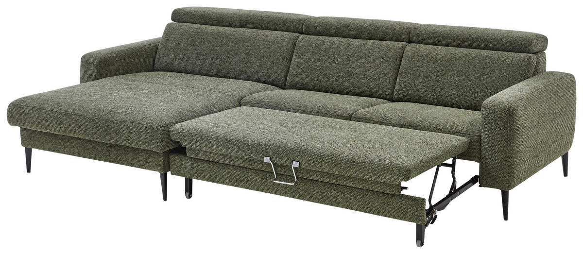 ECKSOFA Grün Chenille  - Schwarz/Grün, KONVENTIONELL, Textil/Metall (177/300cm) - Valdera