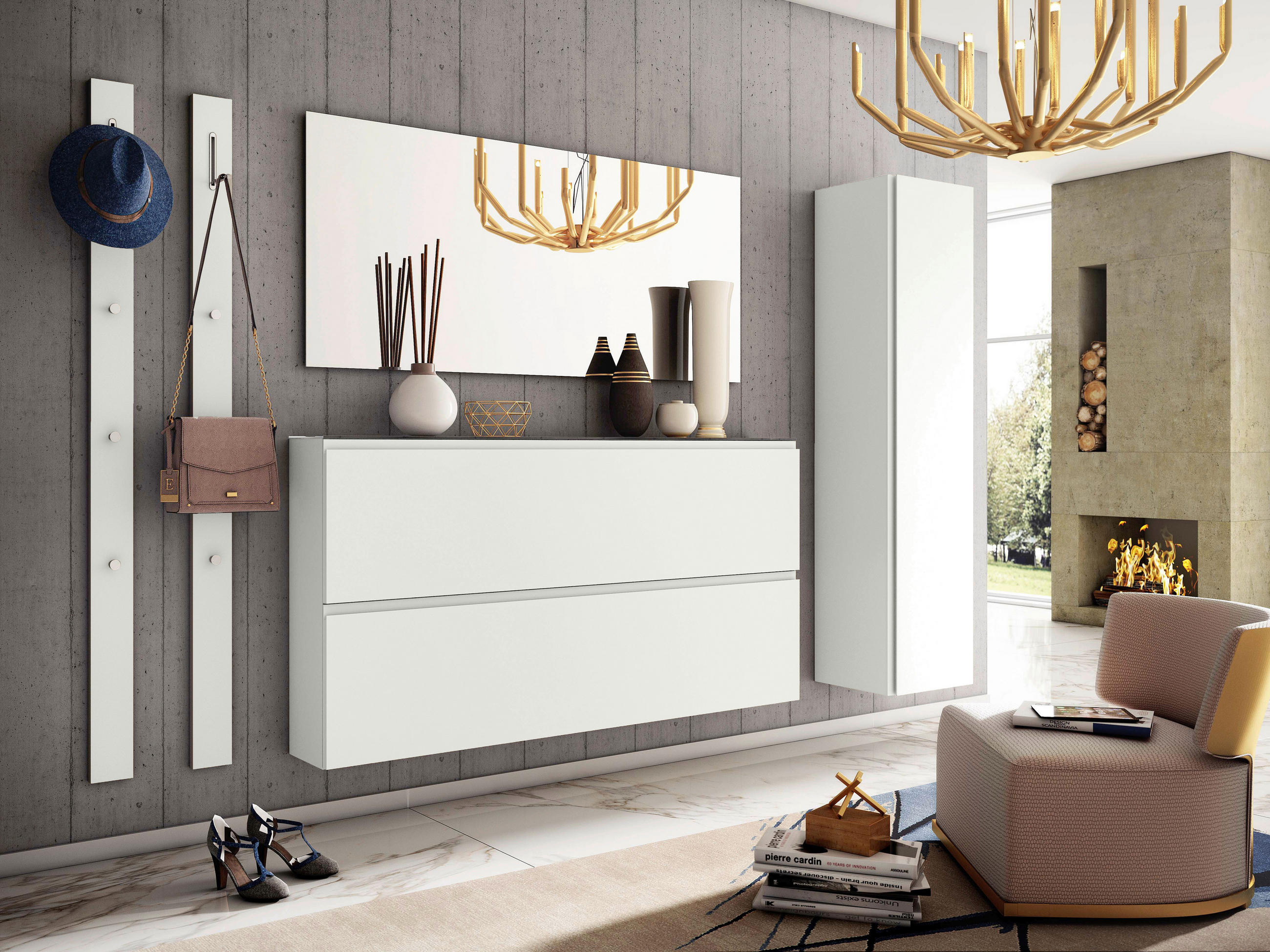 GARDEROBE 4-teilig 170/185/33 cm  - Weiss, Design, Glas/Holzwerkstoff (170/185/33cm) - Moderano