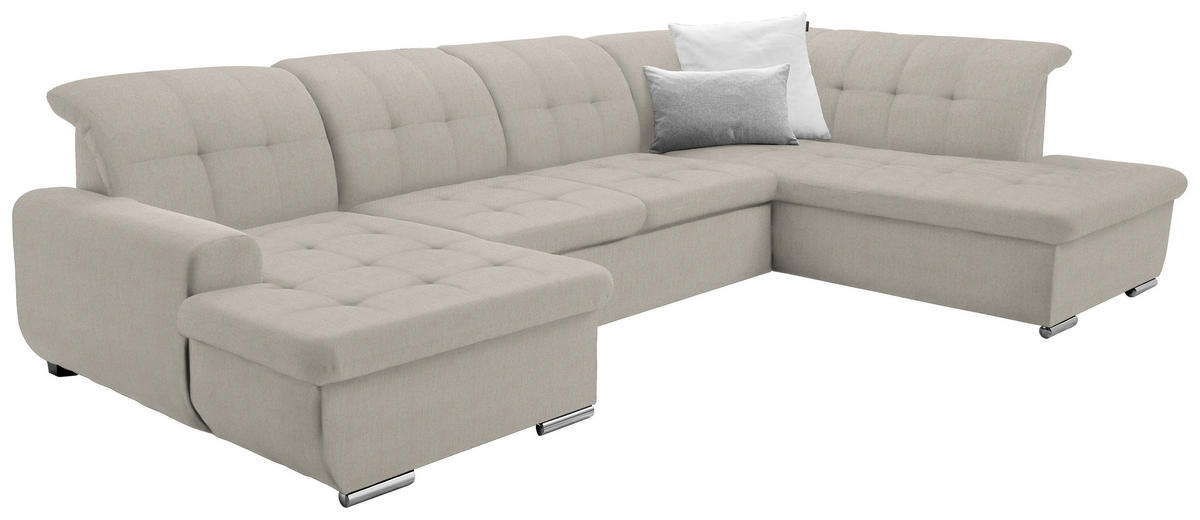 WOHNLANDSCHAFT inkl. Funktion Creme Flachgewebe  - Silberfarben/Creme, Design, Textil/Metall (145/342/208cm) - Cantus