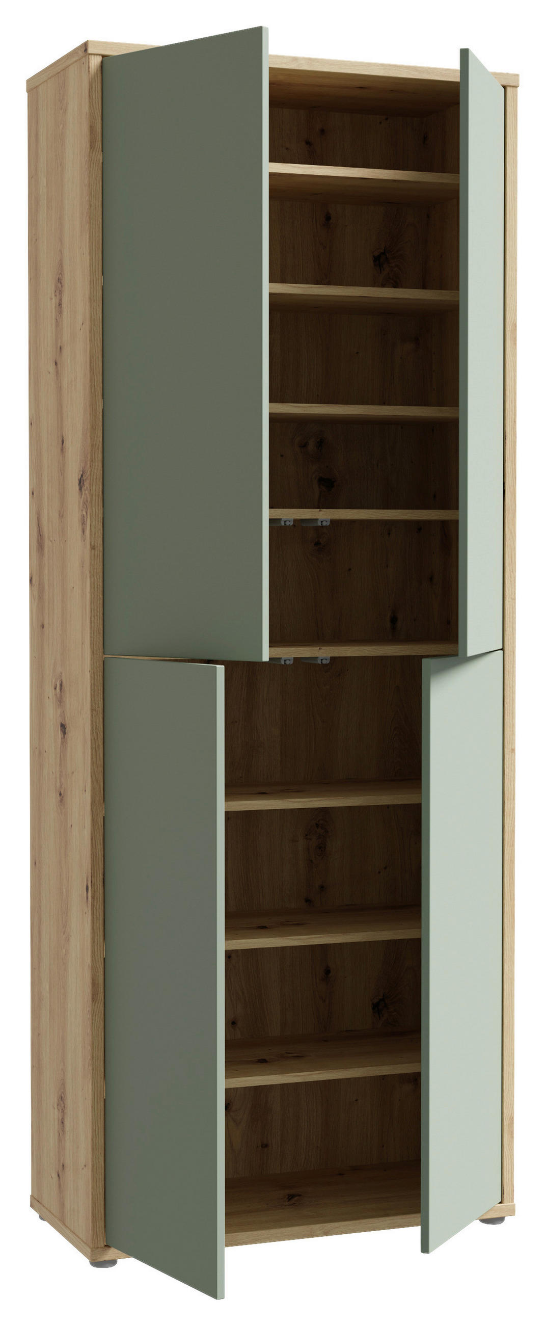SCHUHSCHRANK Salbeigrün, Eiche Artisan  - Salbeigrün/Eiche Artisan, MODERN, Holzwerkstoff/Kunststoff (74,5/191,9/34,9cm) - Xora