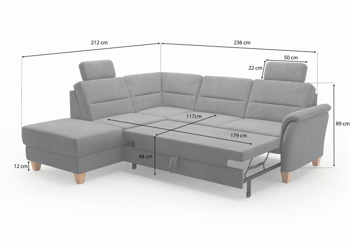 ECKSOFA PALMERA V Dunkelbraun Flachgewebe  - Eichefarben/Dunkelbraun, KONVENTIONELL, Holz/Textil (212/236cm) - Sit & More