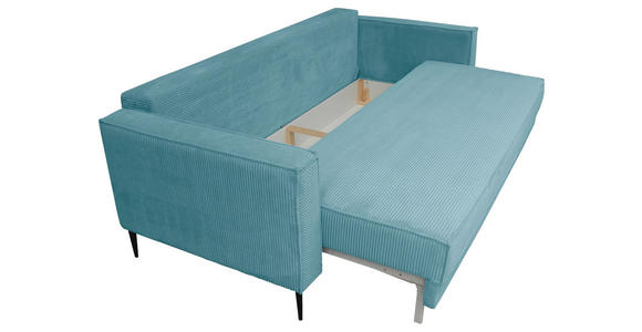 SCHLAFSOFA Cord Türkis - Türkis/Schwarz, KONVENTIONELL, Textil/Metall (222/93/98cm) - Carryhome