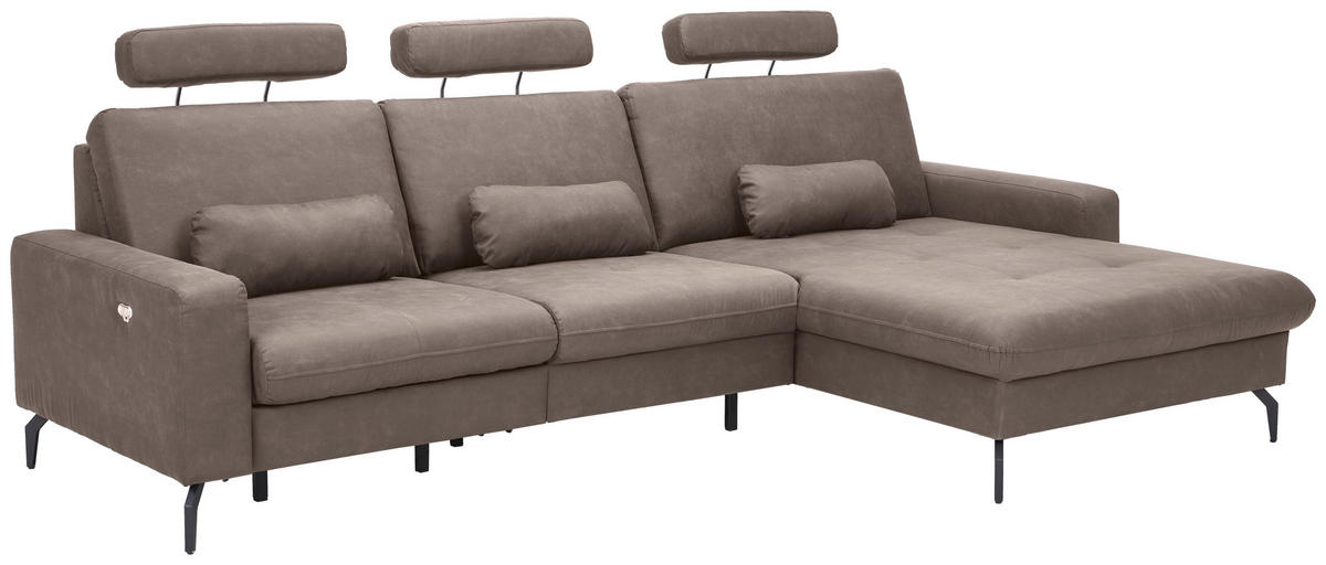 ECKSOFA Taupe Mikrofaser  - Taupe/Schwarz, KONVENTIONELL, Textil/Metall (302/180cm) - Carryhome