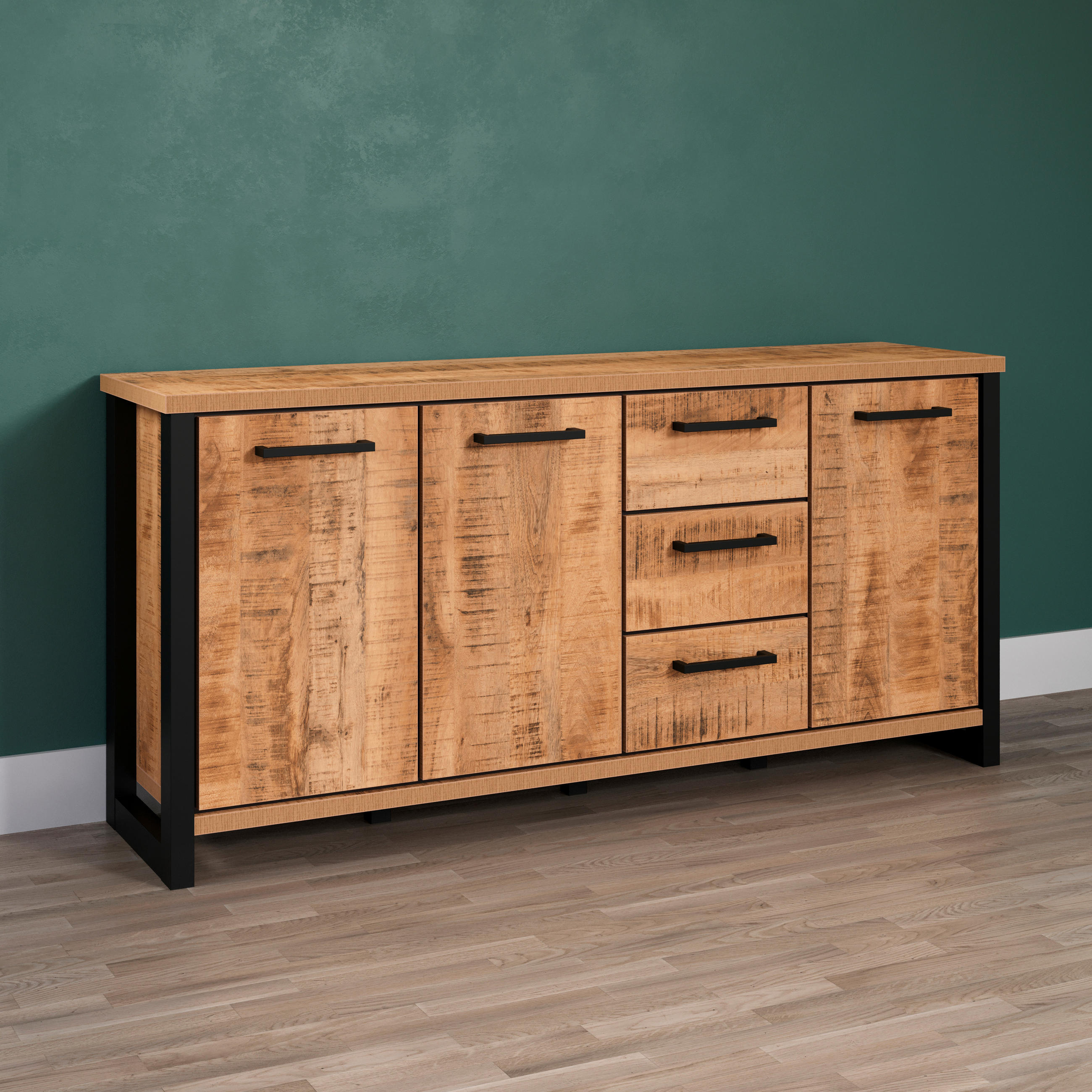 SIDEBOARD Sao Paulo WO 180/86/45 cm 3 Schublade(n)  - Schwarz/Naturfarben, Basics, Holzwerkstoff/Metall (180/86/45cm) - MID.YOU