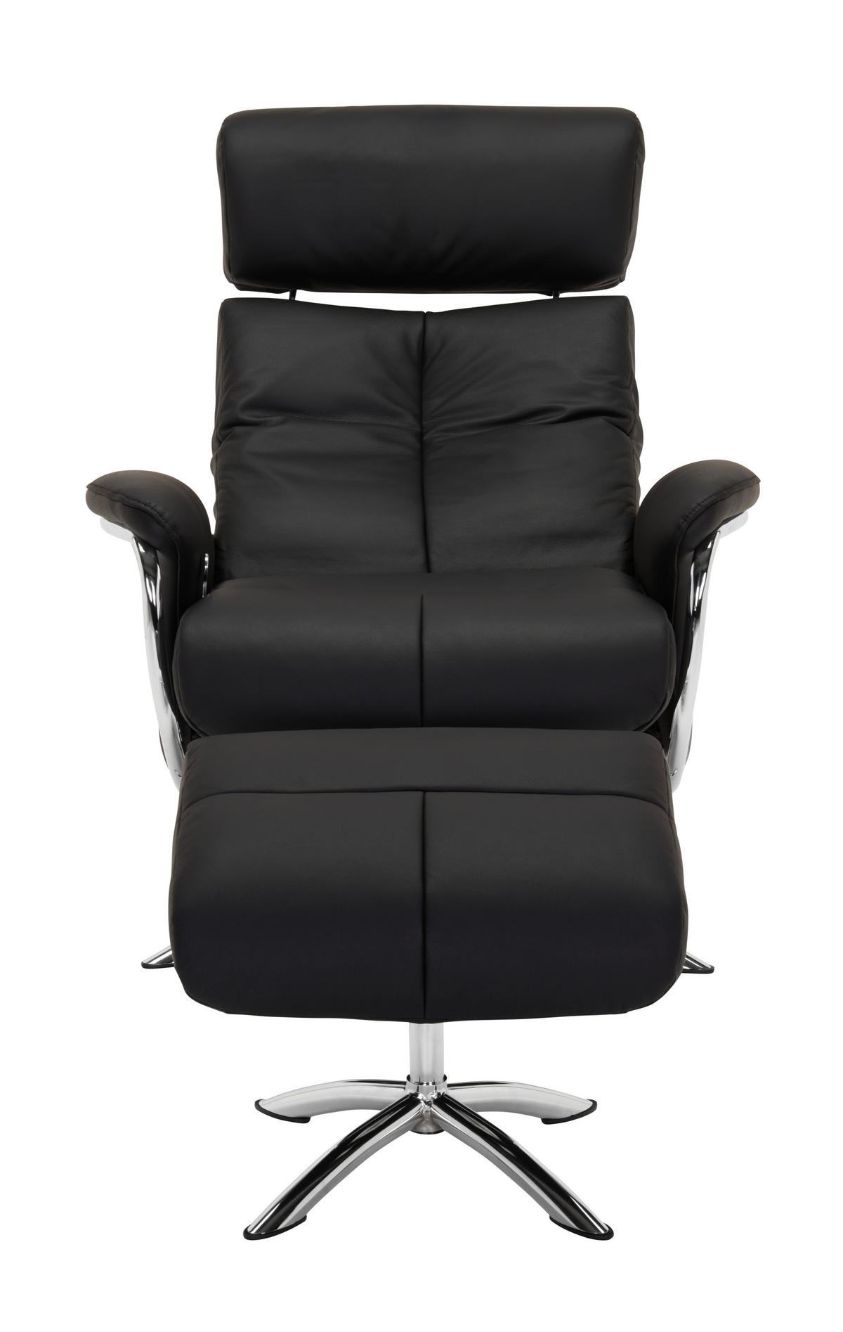 POČIVALNIK S PODNOŽNIKOM,  črna tekstil, usnje - barve kroma/črna, Design, tekstil/usnje (77,50/107-90/85-109cm) - Xora