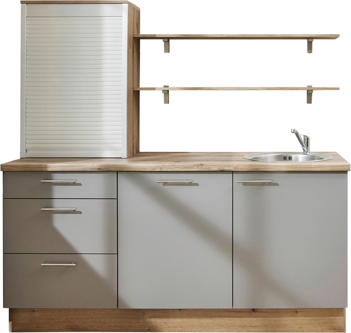 KÜCHENLEERBLOCK 180 cm   in Grau, Eichefarben  - Edelstahlfarben/Eichefarben, Design, Holzwerkstoff/Metall (180cm) - Pino