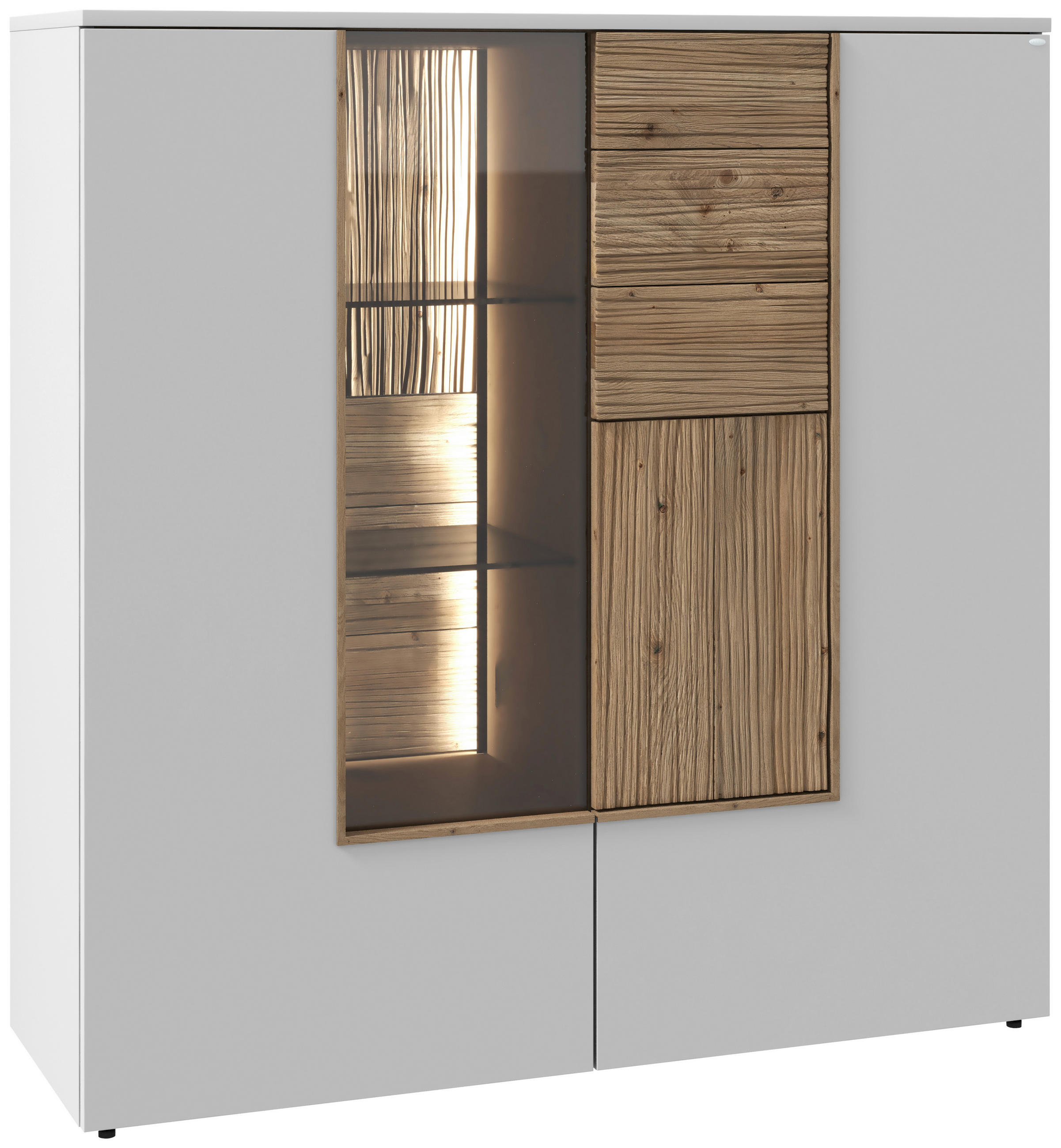 HIGHBOARD Weiß, Wildeiche  127,9/132/42,9 cm  - Wildeiche/Weiß, Design, Glas/Holz (127,9/132/42,9cm) - Voglauer