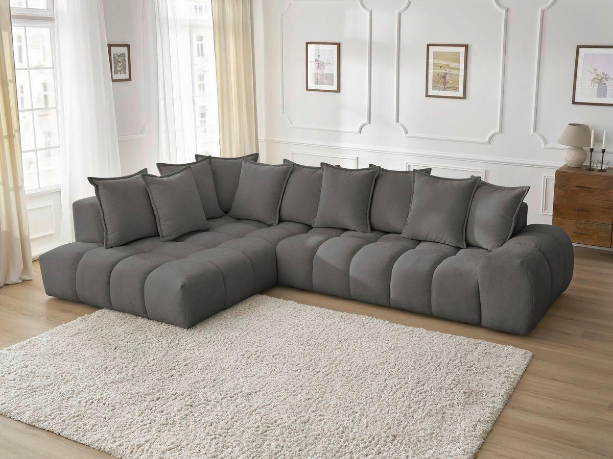 ECKSOFA Ottomane links  EVEREST Dunkelgrau Struktur  - Dunkelgrau/Schwarz, MODERN, Kunststoff/Textil (210/352cm)