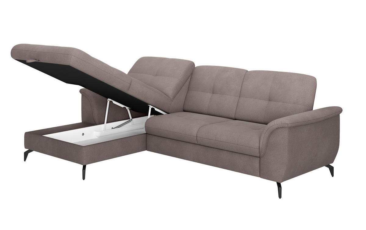 ECKSOFA ZORA E Taupe Flachgewebe  - Taupe/Schwarz, MODERN, Textil/Metall (164/262cm) - Sit & More