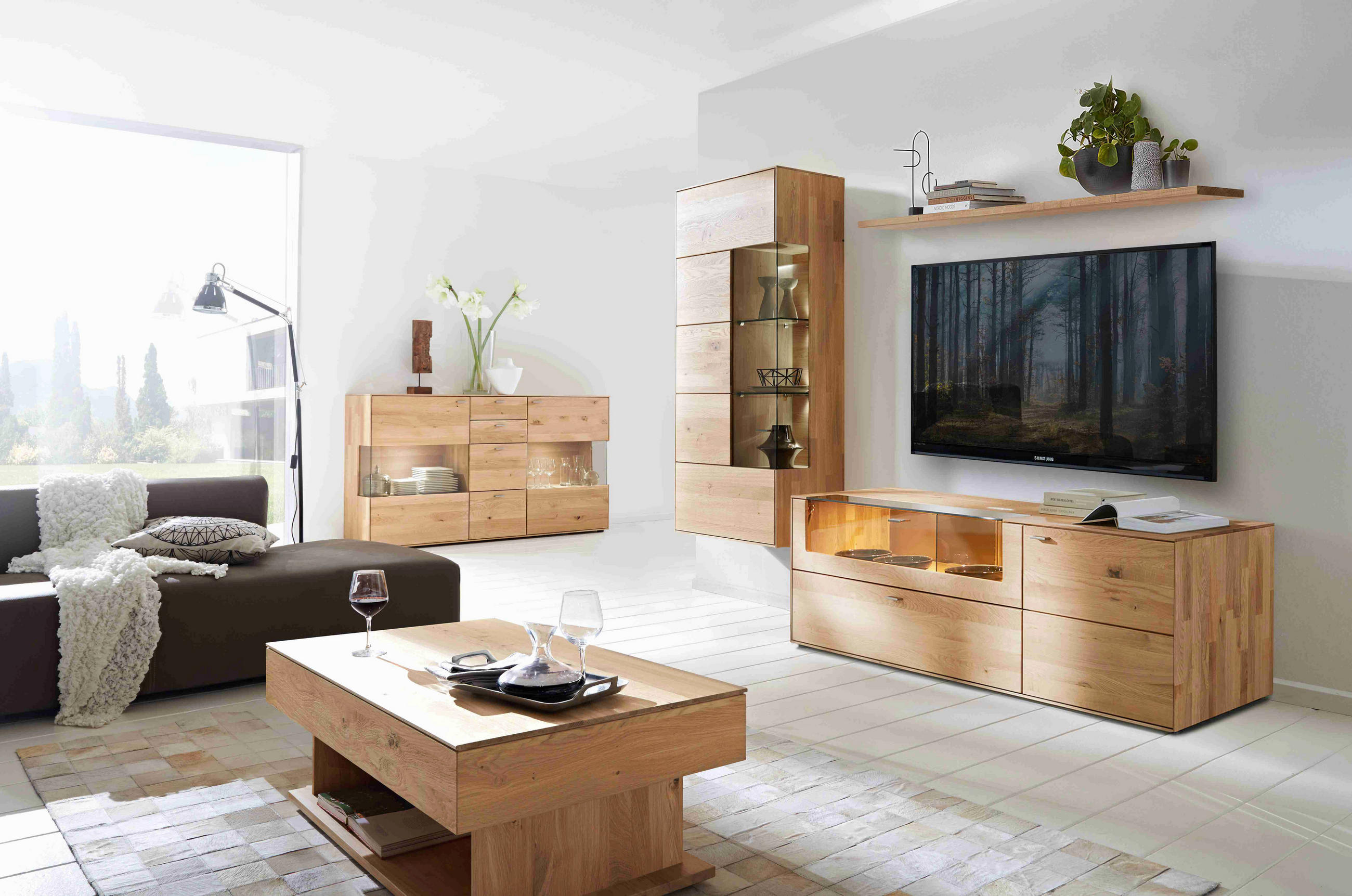 WOHNWAND  Wildeiche 294/196/55 cm    - Wildeiche/Edelstahlfarben, Design, Glas/Holz (294/196/55cm) - Valnatura