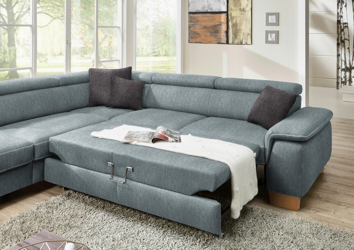 CANAPÉ D'ANGLE in Mikrofaser Blaugrau  - gris-bleu/beige, Natur, textile/bois (273/226cm) - Beldomo System