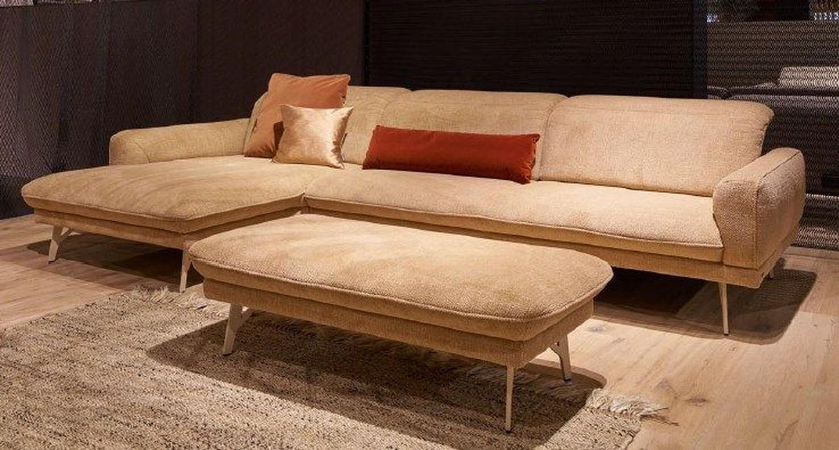 SEDEŽNA GARNITURA, gladka tkanina  - bež, Moderno, kovina/tekstil (179/304cm) - Himolla