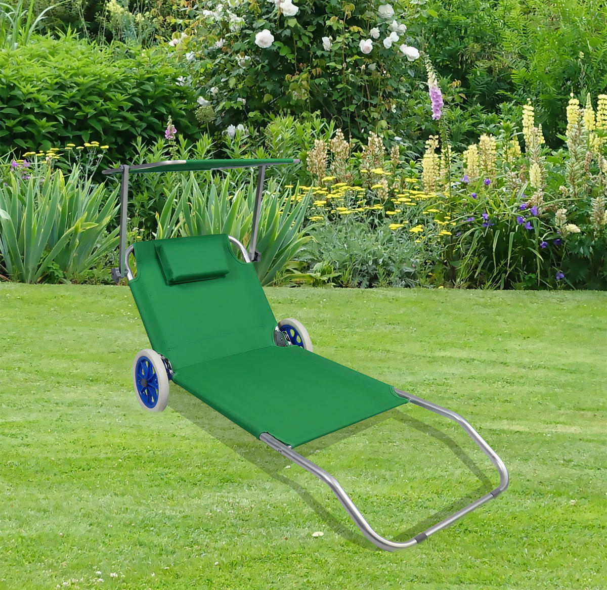 GARTENLIEGE 165/16/65 cm  - Grün, Basics, Textil/Metall (165/16/65cm) - MID.YOU