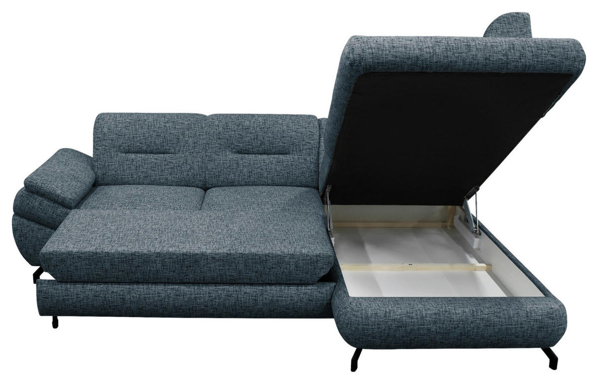 ECKSOFA Blau Struktur, Plüsch  - Blau/Schwarz, Design, Textil/Metall (274/201cm) - MID.YOU
