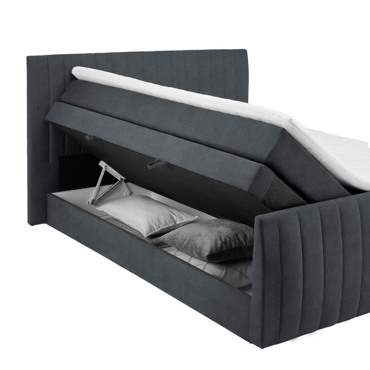 BOXSPRINGBETT 160/200 cm  in Dunkelgrau  - Dunkelgrau/Schwarz, KONVENTIONELL, Kunststoff/Textil (160/200cm) - Boxxx