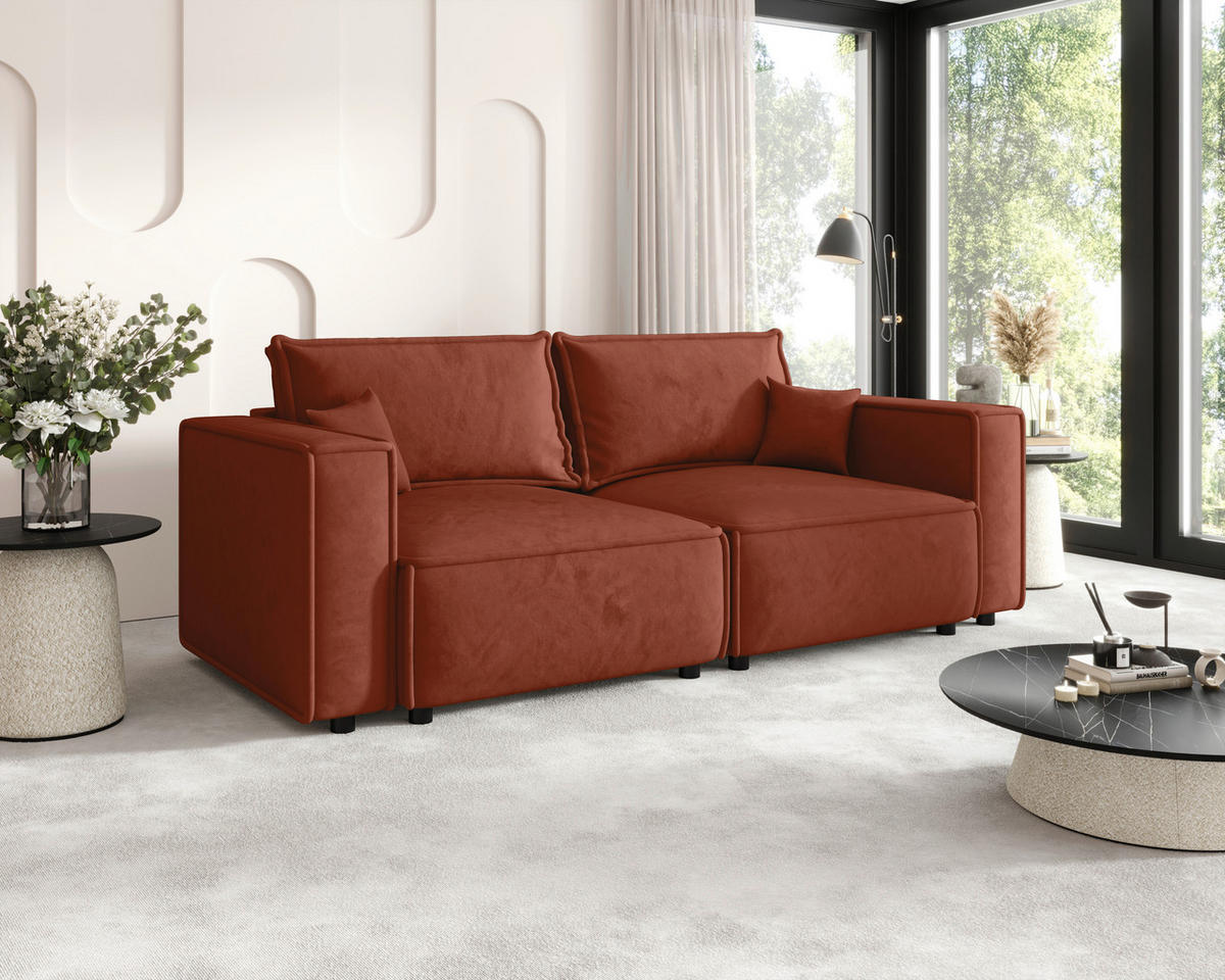 SOFA Webstoff Terracotta  - Terracotta/Schwarz, MODERN, Kunststoff/Textil (250/68/104cm) - Xora