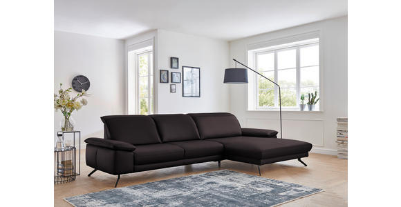 ECKSOFA in Echtleder Dunkelbraun  - Dunkelbraun/Schwarz, Design, Leder/Metall (328/193cm) - Dieter Knoll