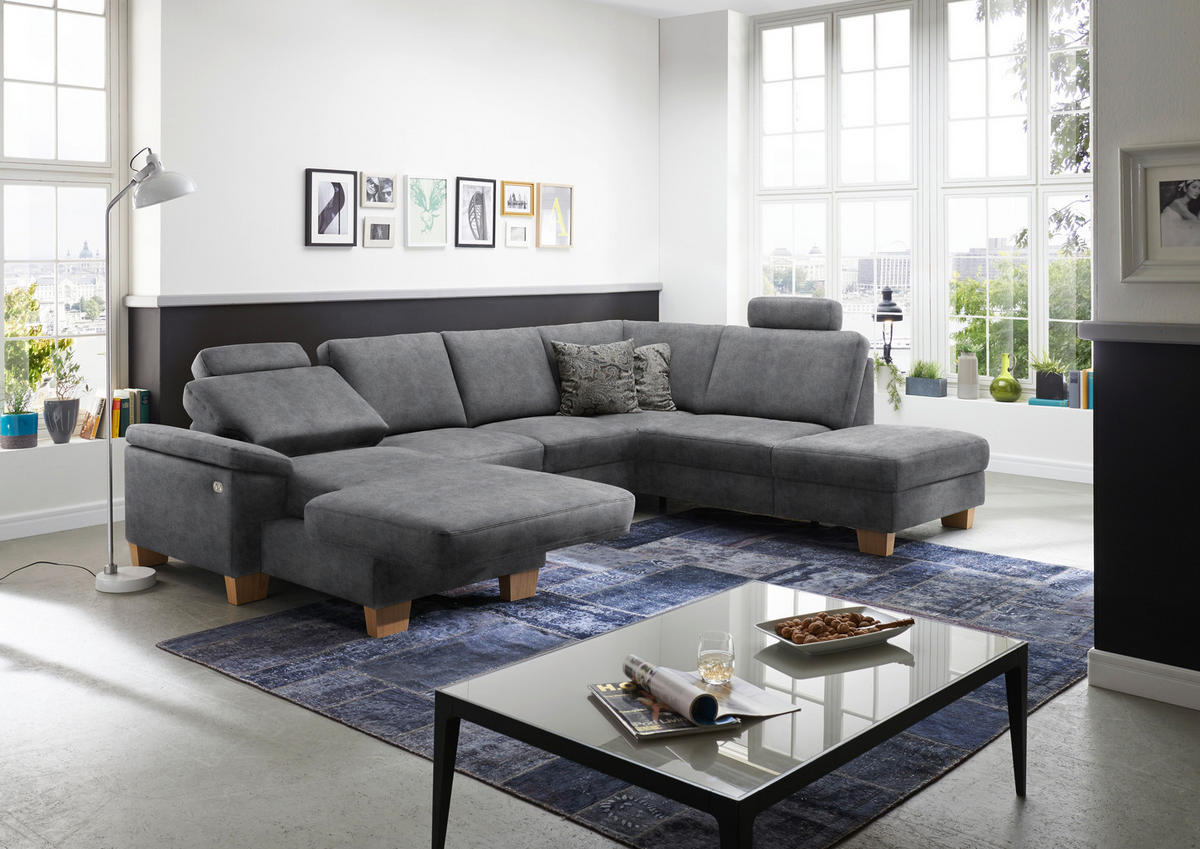 WOHNLANDSCHAFT in Velours Silberfarben  - Eichefarben/Silberfarben, Konventionell, Holz/Textil (167/316/235cm) - Beldomo System