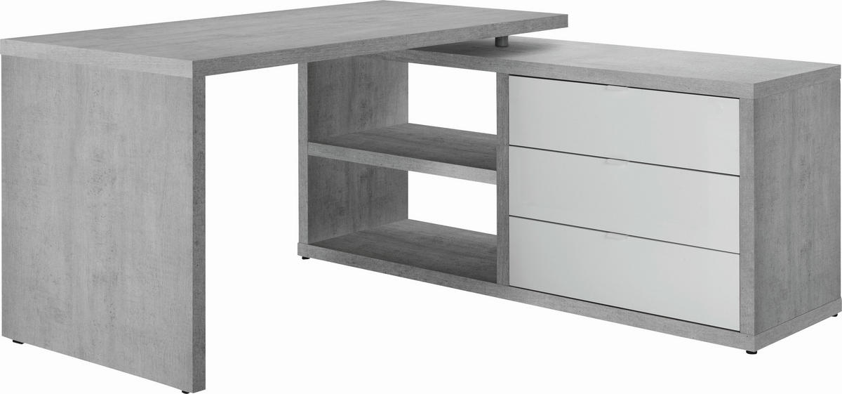 ECKSCHREIBTISCH 140/150/74 cm  in Grau, Weiß Hochglanz  - Weiß Hochglanz/Weiß, Design, Holzwerkstoff/Metall (140/150/74cm) - Carryhome