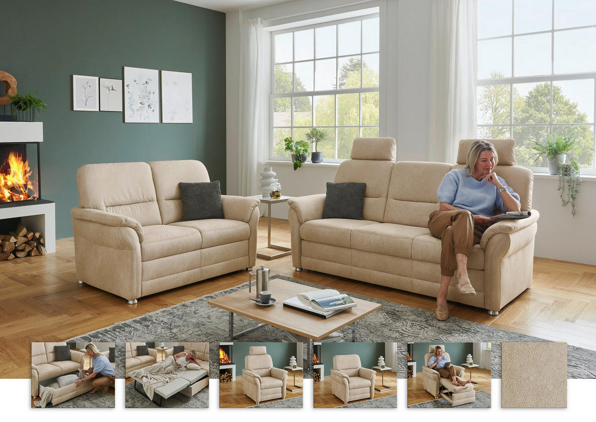 SITZGARNITUR Mikrofaser Beige  - Beige/Alufarben, KONVENTIONELL, Textil/Metall (192/96/89cm) - Beldomo Comfort