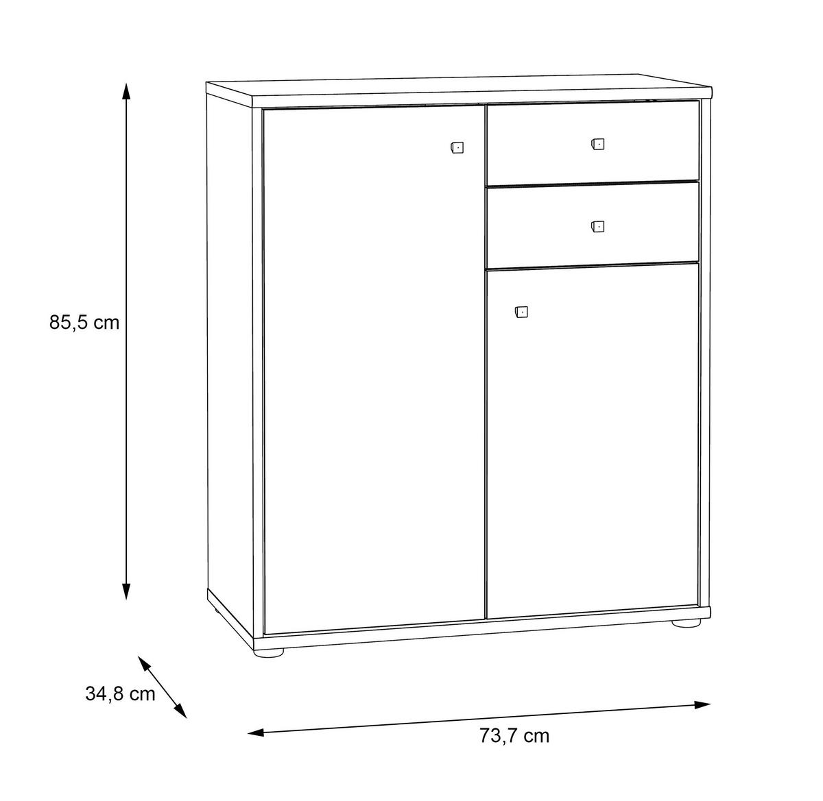KOMMODE  in Weiss  - Weiss/Alufarben, Design, Holzwerkstoff (73,7/85,5cm)