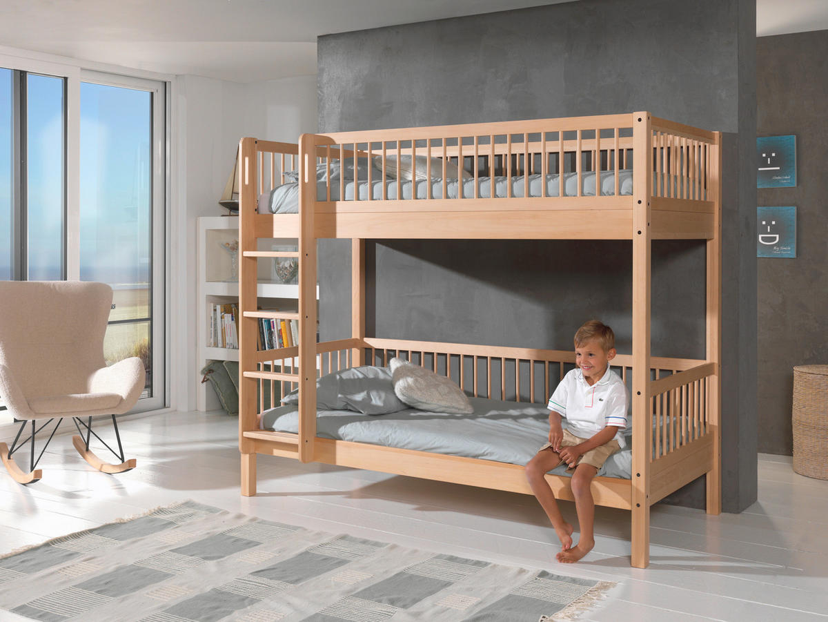 ETAGENBETT 90/200 cm,  in Buchefarben, Absturzsicherung, Leiter, Rollroste  - Buchefarben/Naturfarben, MODERN, Holz (90/200cm) - Vipack