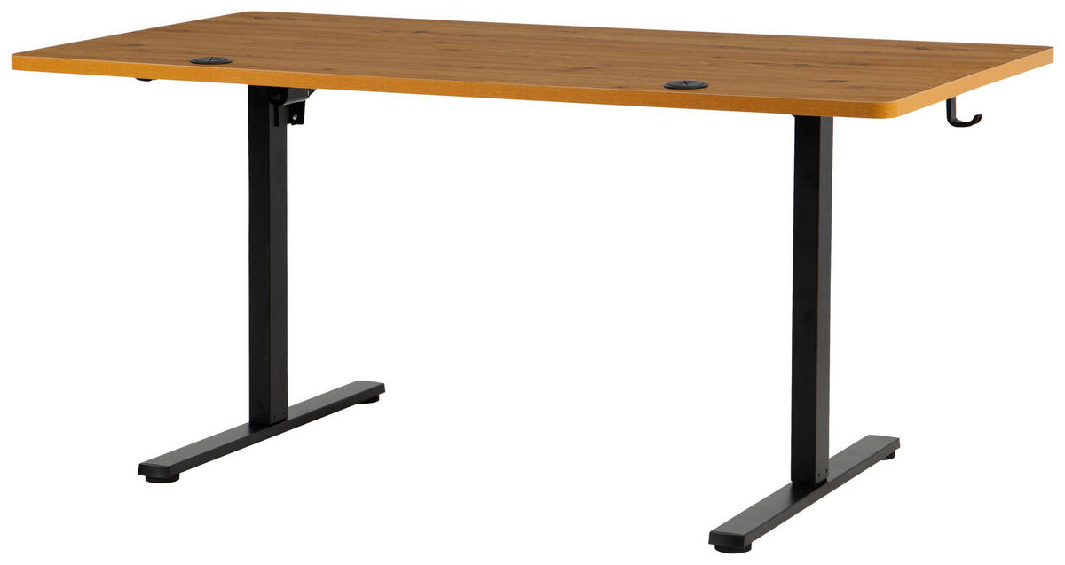 SCHREIBTISCH 160/80/72/118 cm Schwarz, Eichefarben höhenverstellbar elektrisch höhenverstellbar  - Eichefarben/Schwarz, Modern, Holzwerkstoff/Metall (160/80/72/118cm) - Livetastic