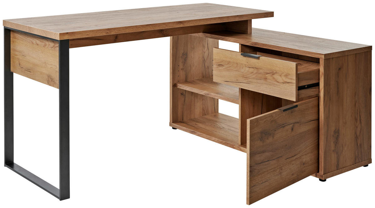 ECKSCHREIBTISCH 150/120/76 cm  in Anthrazit, Eichefarben  - Eichefarben/Anthrazit, MODERN, Holzwerkstoff/Metall (150/120/76cm) - Livetastic