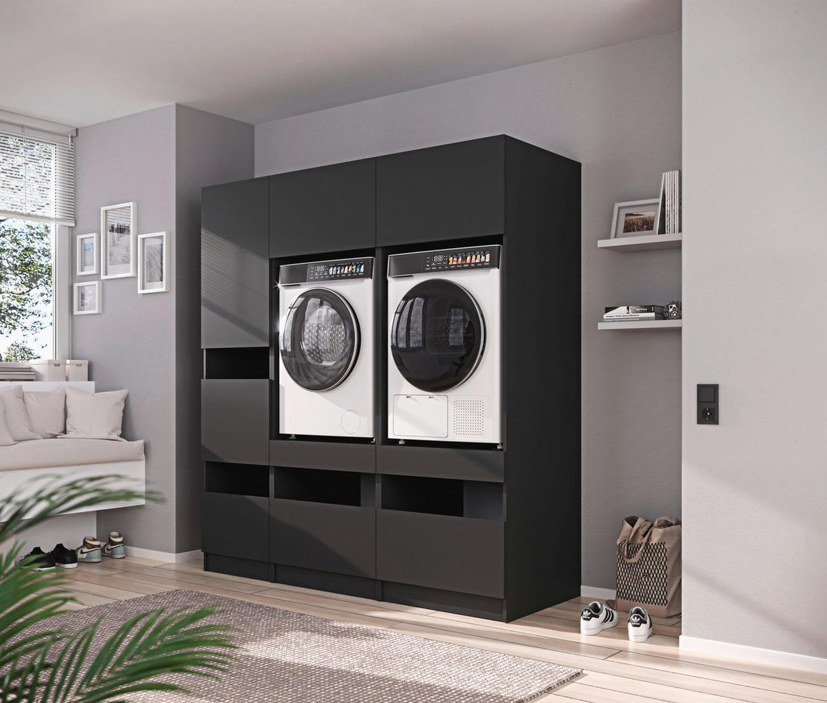 MEHRZWECKSCHRANK 50/200/68 cm  in Anthrazit  - Anthrazit/Schwarz, Design, Holzwerkstoff/Metall (50/200/68cm) - Milino