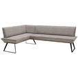 ECKBANK 163/243 cm Webstoff Schwarz, Eichefarben, Hellbraun Eiche massiv Metall   - Hellbraun/Eichefarben, Design, Holz/Textil (163/243cm) - Voleo