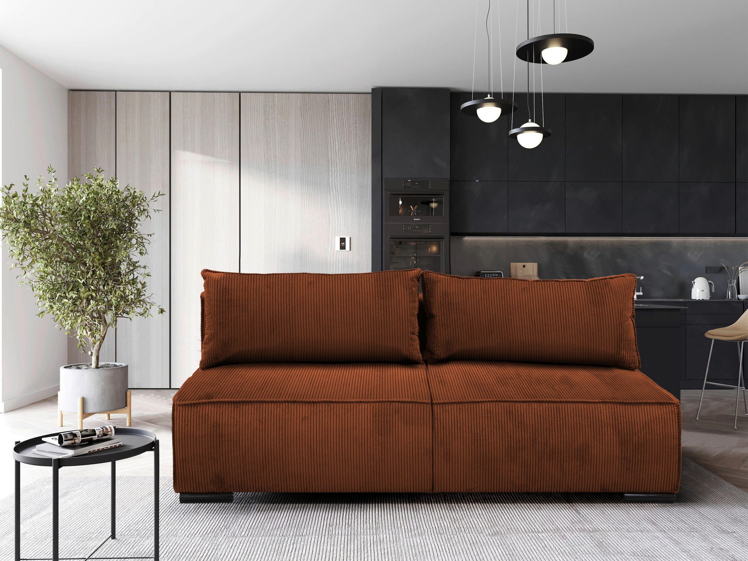 SCHLAFSOFA Struktur Rostfarben  - Rostfarben/Schwarz, Design, Kunststoff/Textil (202/90/99cm) - MID.YOU