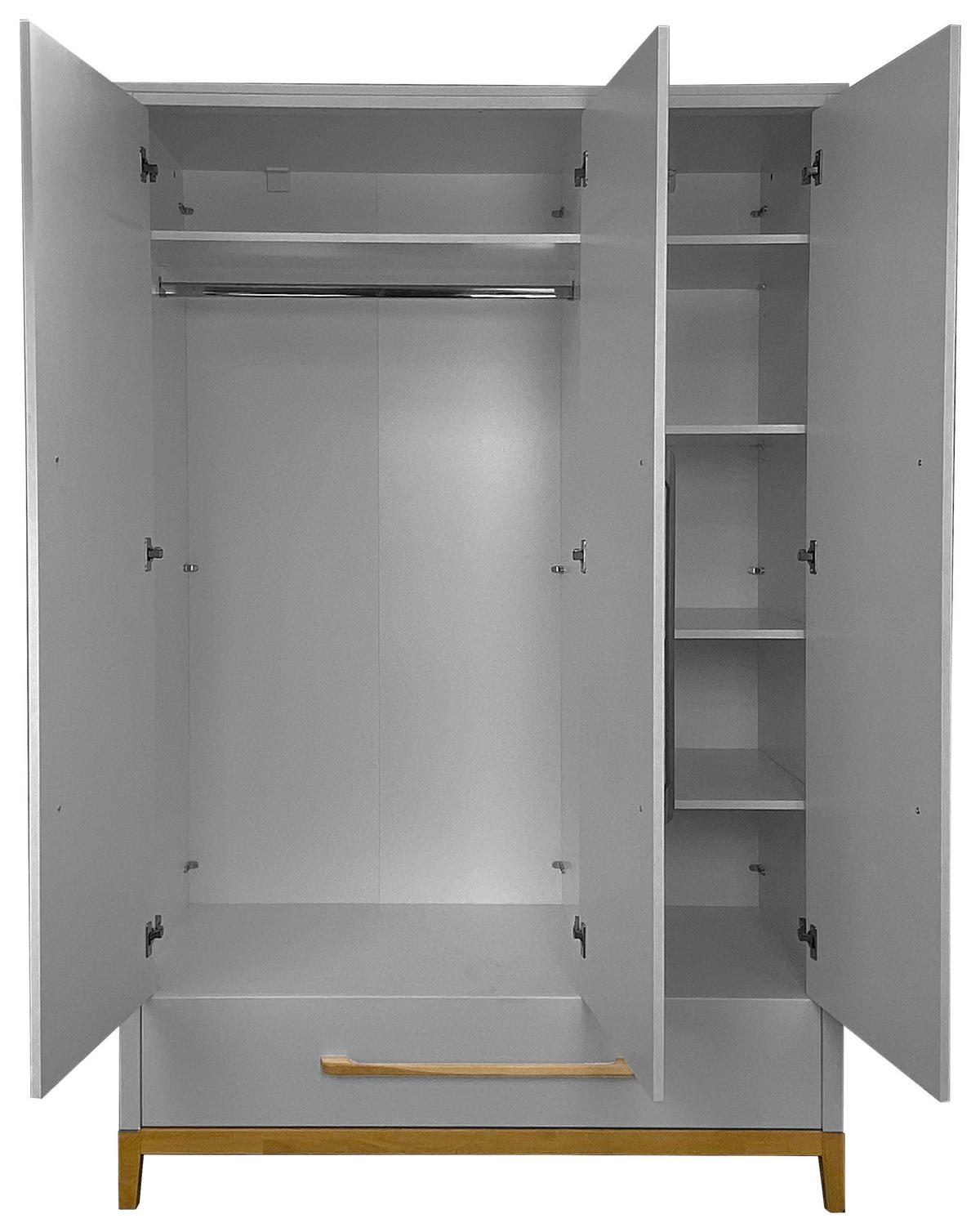 KLEIDERSCHRANK 3-türig Eiche massiv Grau  - Grau, LIFESTYLE, Holz/Holzwerkstoff (135/206/55cm) - Stylife